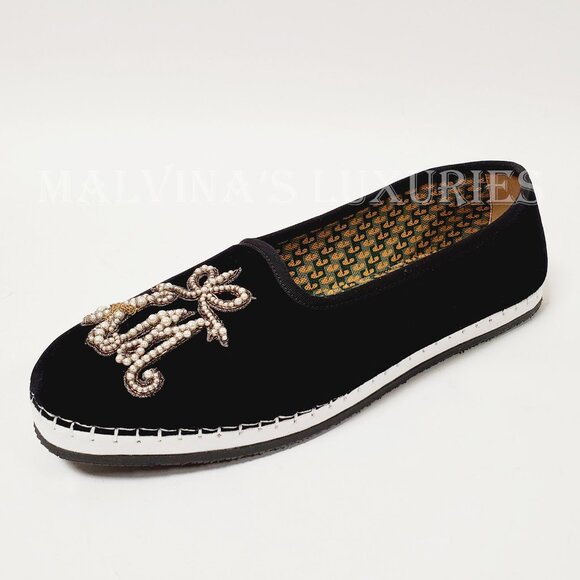 GUCCI SHOES BLACK VELVET MOCCASIN LOAFERS PEARL AM APPLIQUE FLATS sz 36.5 6.5 - Picture 6 of 12
